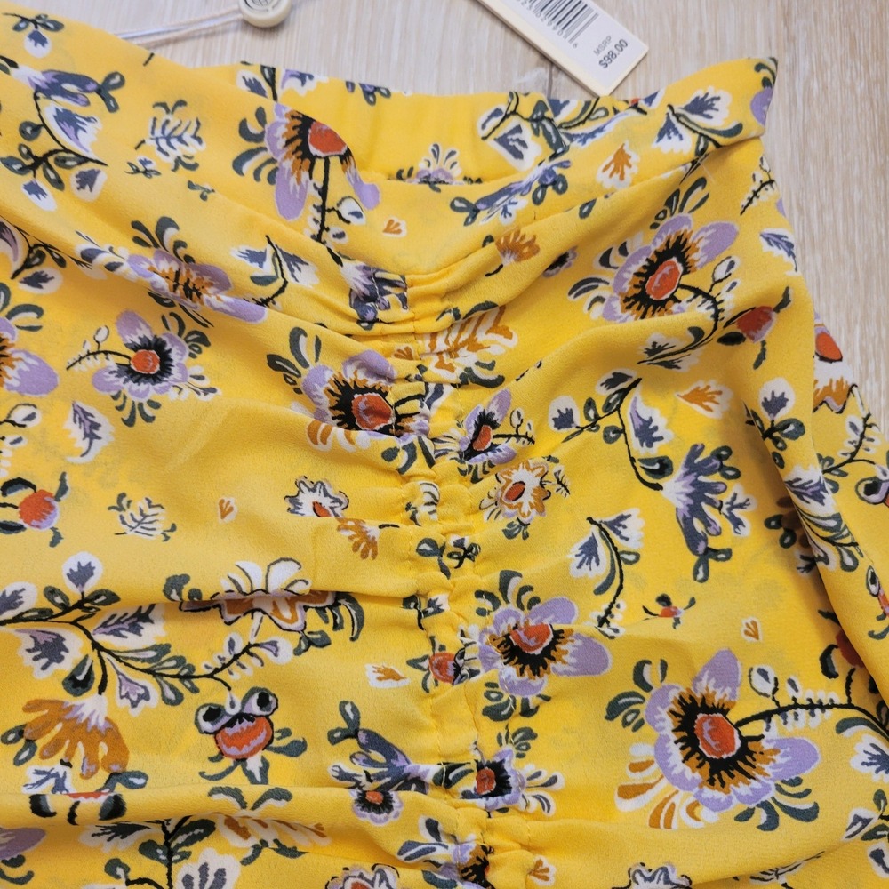 New Max Studio Wrap Skirt Womens XL Yellow Floral Ruffle Midi Romantic Cottage - Picture 7 of 16